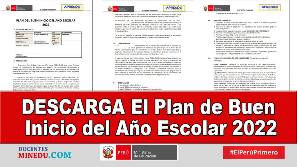 DESCARGA El Plan de Buen Inicio del Año Escolar 2022