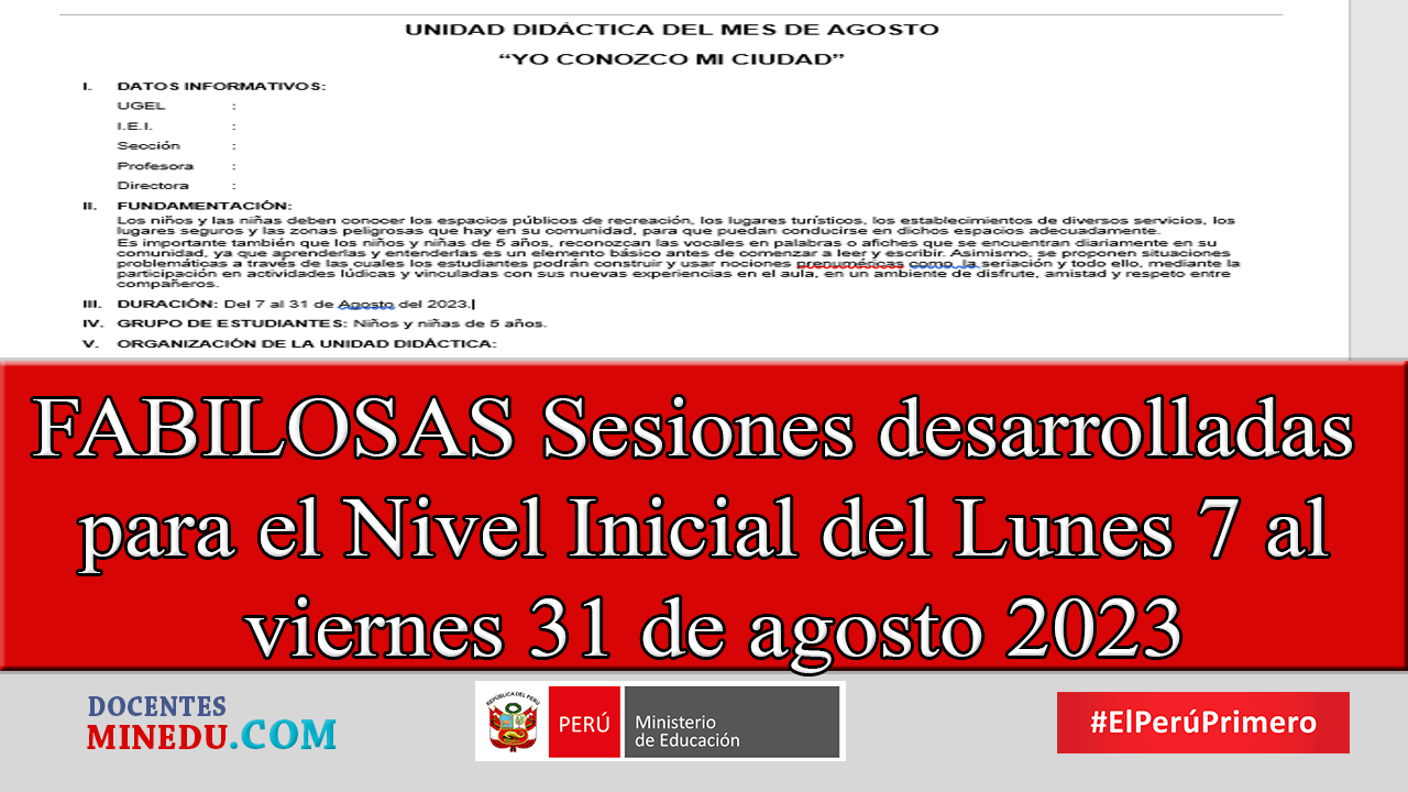 FABILOSAS Sesiones desarrolladas para el Nivel Inicial del Lunes 7 al viernes 31 de agosto 2023