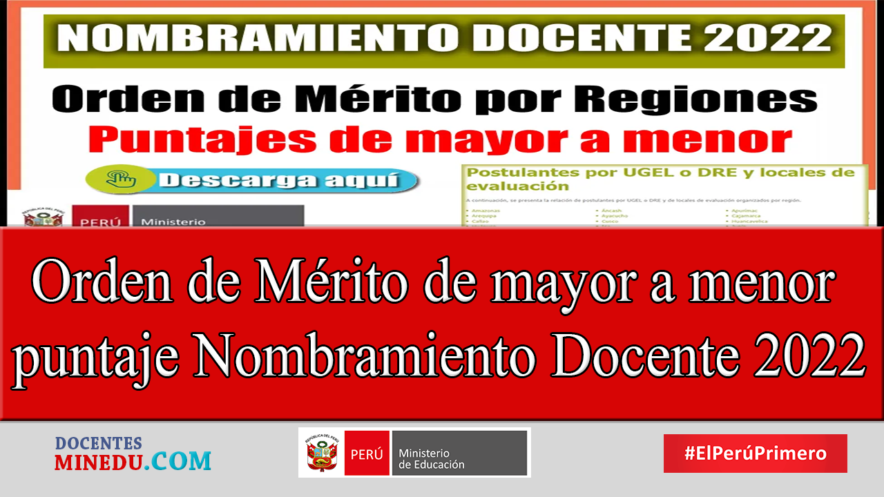 Orden de Mérito de mayor  a menor puntaje Nombramiento Docente 2022