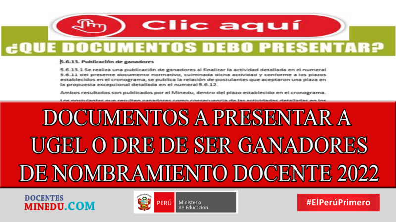 DOCUMENTOS A PRESENTAR EN MESA DE PATES DE UGEL O DRE DE SER GANADORES DE NOMBRAM9ENTO DOCENTE 2022