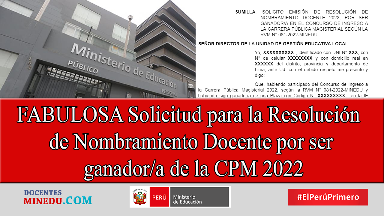 FABULOSA Solicitud para la Resolución de Nombramiento Docente por ser ganador/a de la CPM 2022