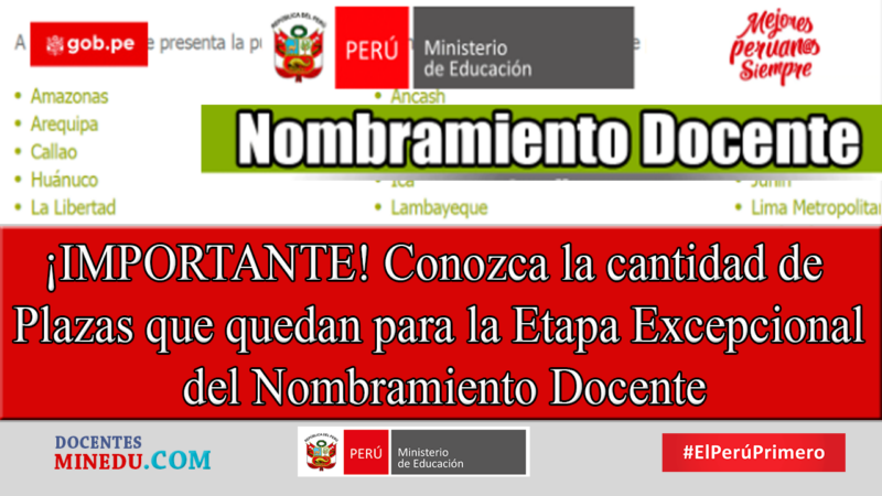 ¡IMPORTANTE! Conozca la cantidad de Plazas que quedan para la Etapa Excepcional del Nombramiento Docente