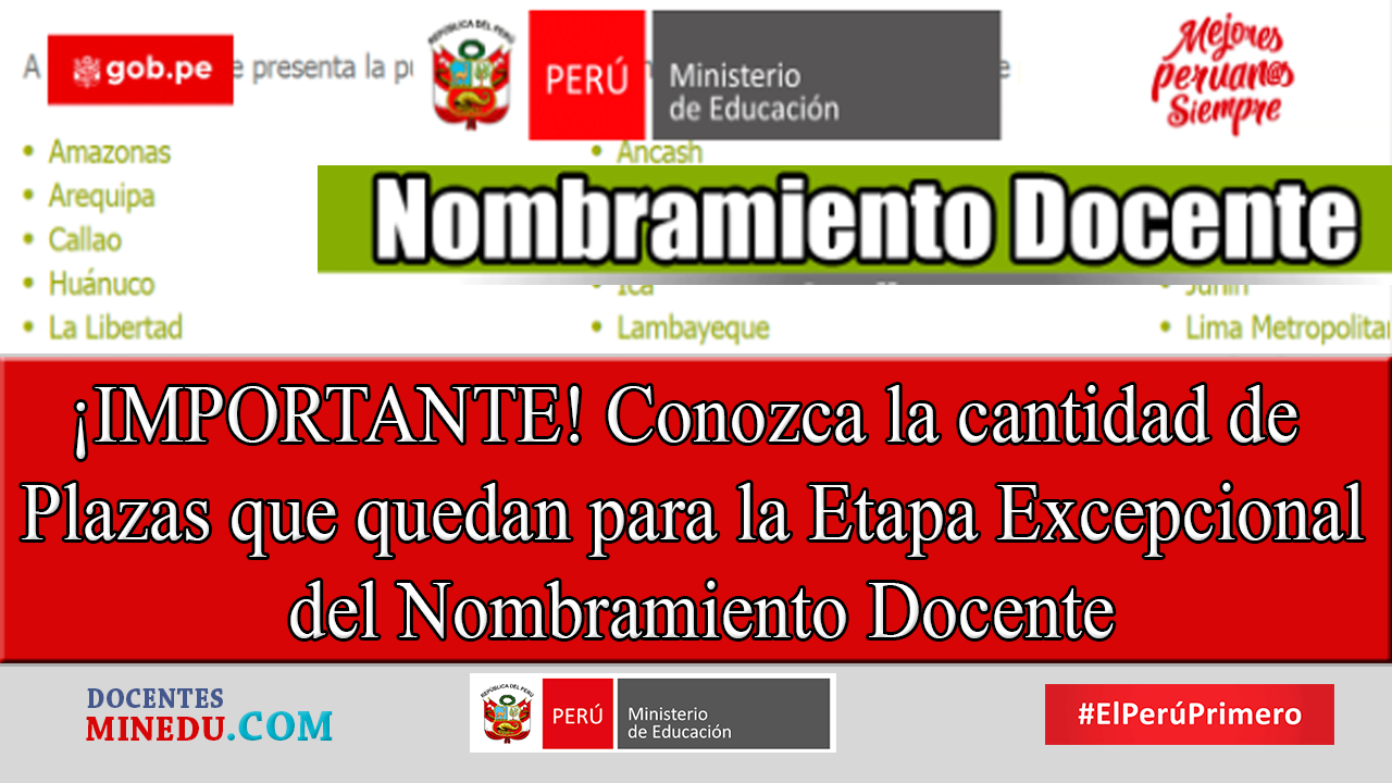 ¡IMPORTANTE! Conozca la cantidad de Plazas que quedan para la Etapa Excepcional del Nombramiento Docente