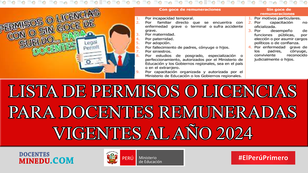 LISTA DE PERMISOS O LICENCIAS PARA DOCENTES REMUNERADAS VIGENTES AL 2024