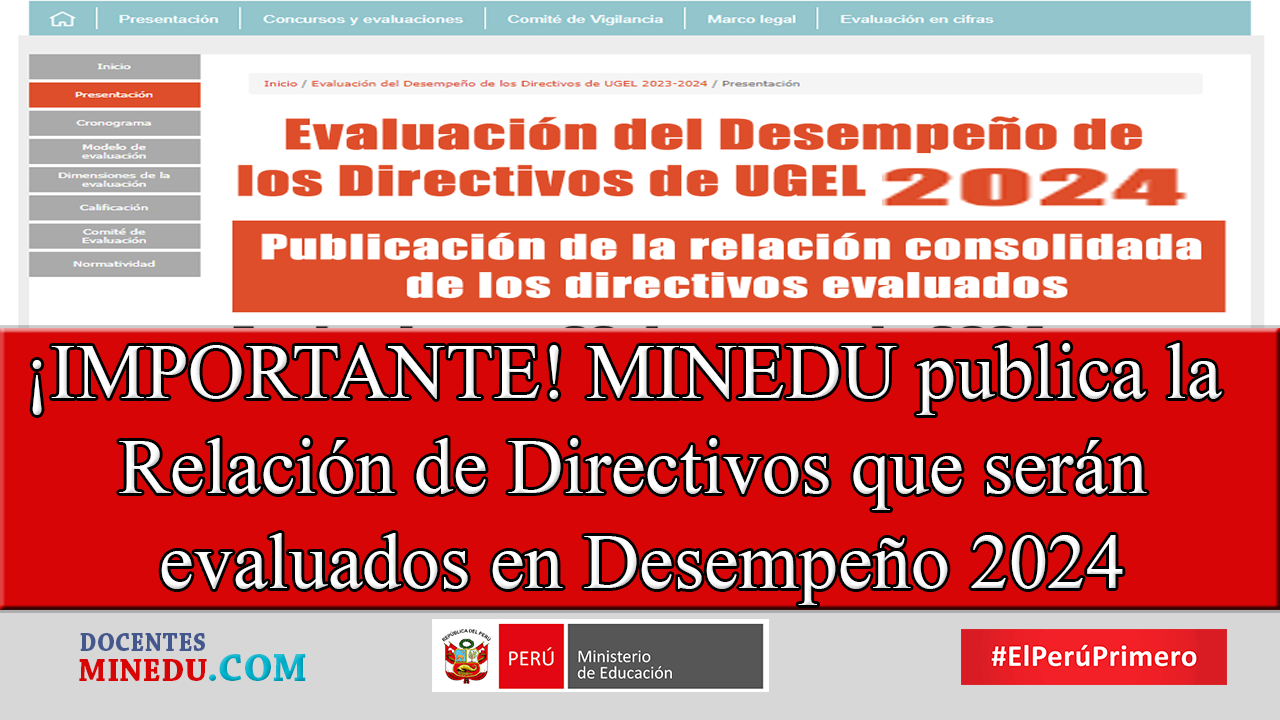 ¡IMPORTANTE! MINEDU publica la Relación de Directivos que serán evaluados en Desempeño 2024