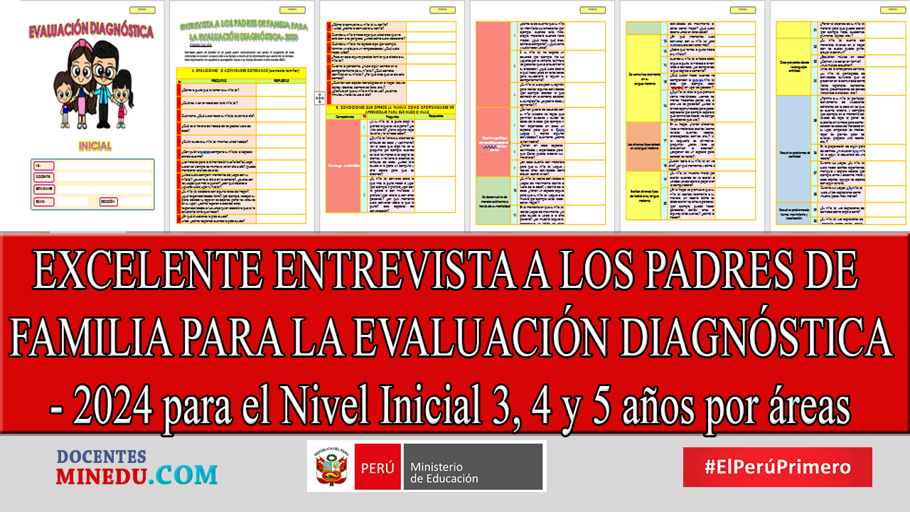 EXCELENTE ENTREVISTA A LOS PADRES DE FAMILIA PARA LA EVALUACIÓN DIAGNÓSTICA- 2024 para el Nivel Inicial 3, 4 y 5 años por áreas