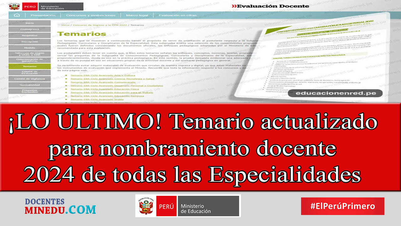 ¡LO ÚLTIMO! Temario actualizado para nombramiento docente 2024 de todas las especialidades