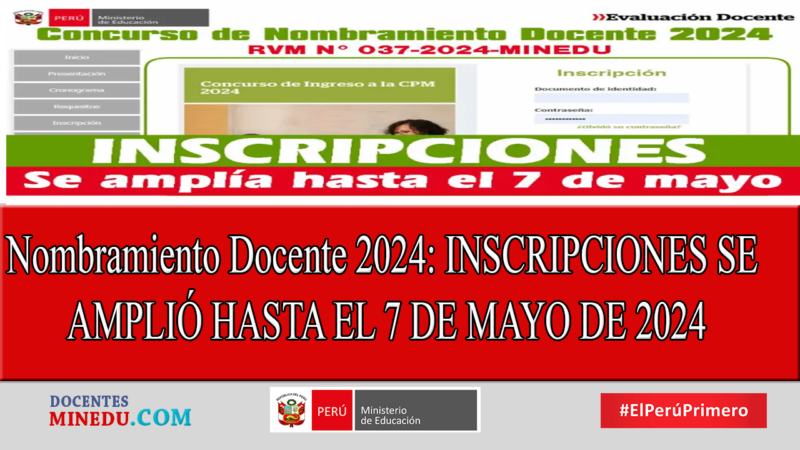 Nombramiento Docente 2024: INSCRIPCIONES SE AMPLIÓ HASTA EL 7 DE MAYO DE 2024