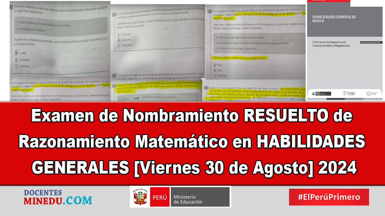 Examen de Nombramiento RESUELTO de Razonamiento Matemático en HABILIDADES GENERALES [Viernes 30 de Agosto]
