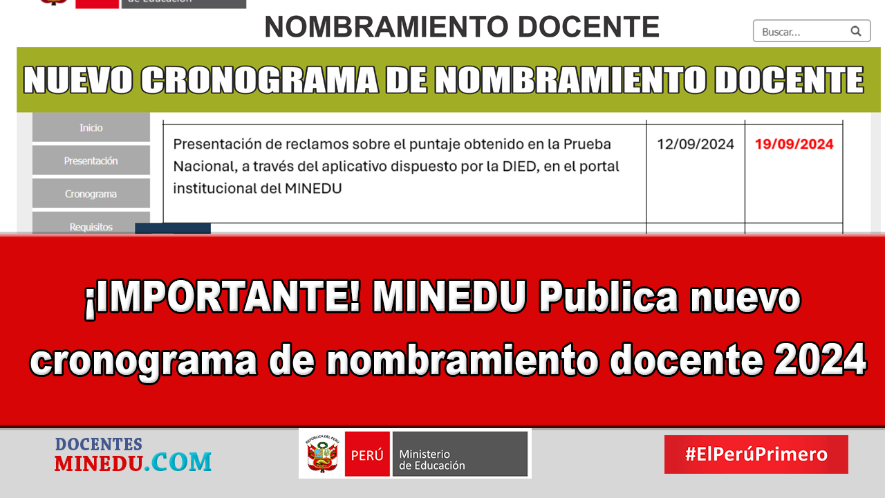 ¡IMPORTANTE! MINEDU Publica nuevo cronograma de nombramiento docente 2024