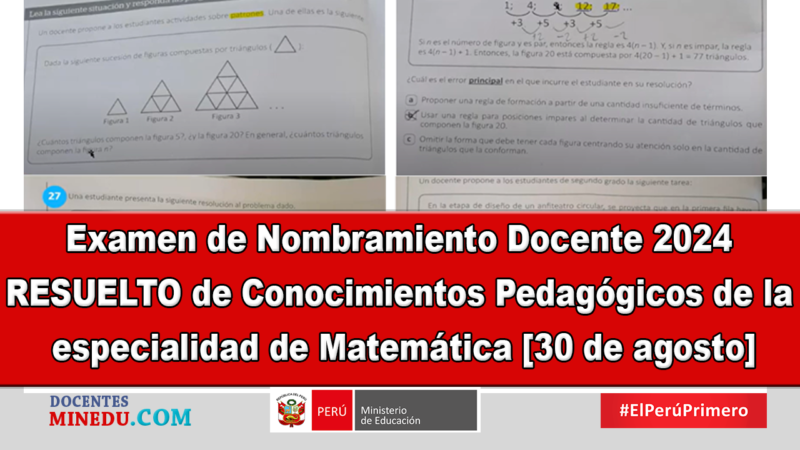 Examen de Nombramiento Docente 2024 RESUELTO de Conocimientos Pedagógicos de la especialidad de Matemática [30 de agosto]