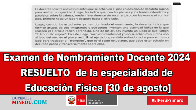 Examen de Nombramiento Docente 2024 RESUELTO  de la especialidad de Educación Física [30 de agosto]