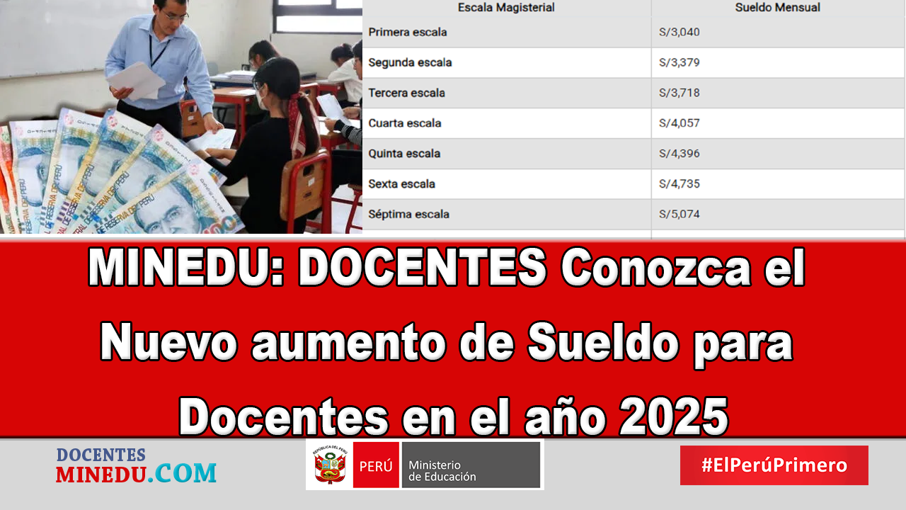 MINEDU: DOCENTES Conozca el Nuevo aumento de Sueldo para Docentes en el año 2025